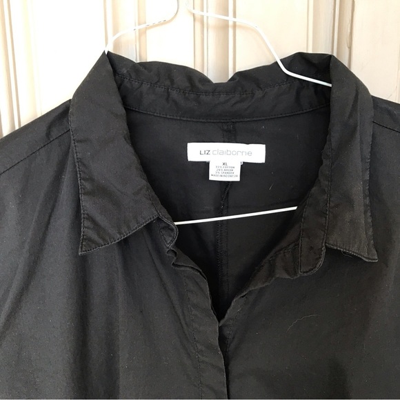 Liz Claiborne Blouse Black SxXL Collar/Cuffs Button Down Peplum - Picture 7 of 8